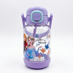 Kids Cartoon Flip-Top Water Bottle with Straw & Carry Handle – Leakproof Reusable Drinking Bottle for School, Travel & Outdoor Use