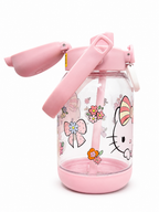 Kids Cartoon Flip-Top Water Bottle with Straw & Carry Handle – Leakproof Reusable Drinking Bottle for School, Travel & Outdoor Use