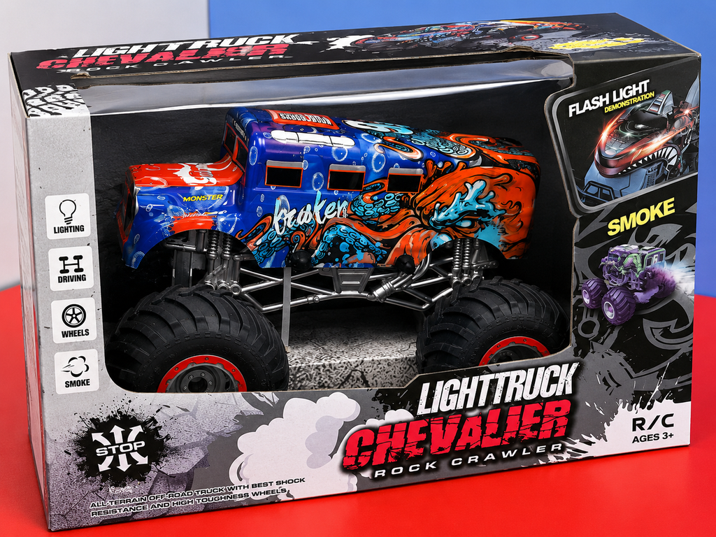 Shark-Themed RC Monster Truck with Lights & Smoke | All-Terrain Off-Road Remote Control Truck for Kids (Ages 3+)