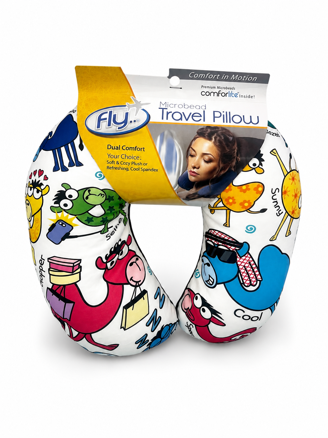 Printed Microbead Travel Neck Pillow – Soft U-Shaped Comfort Pillow for Airplane, Car, Train & Office – Lightweight Neck Support (Assorted Designs)