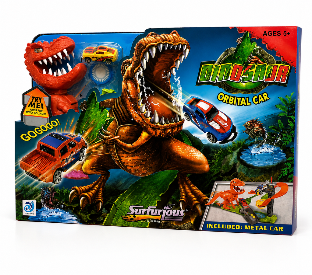 Dinosaur Orbital Car Track Playset with Sound & Metal Racing Car | Interactive T-Rex Toy for Kids 5+