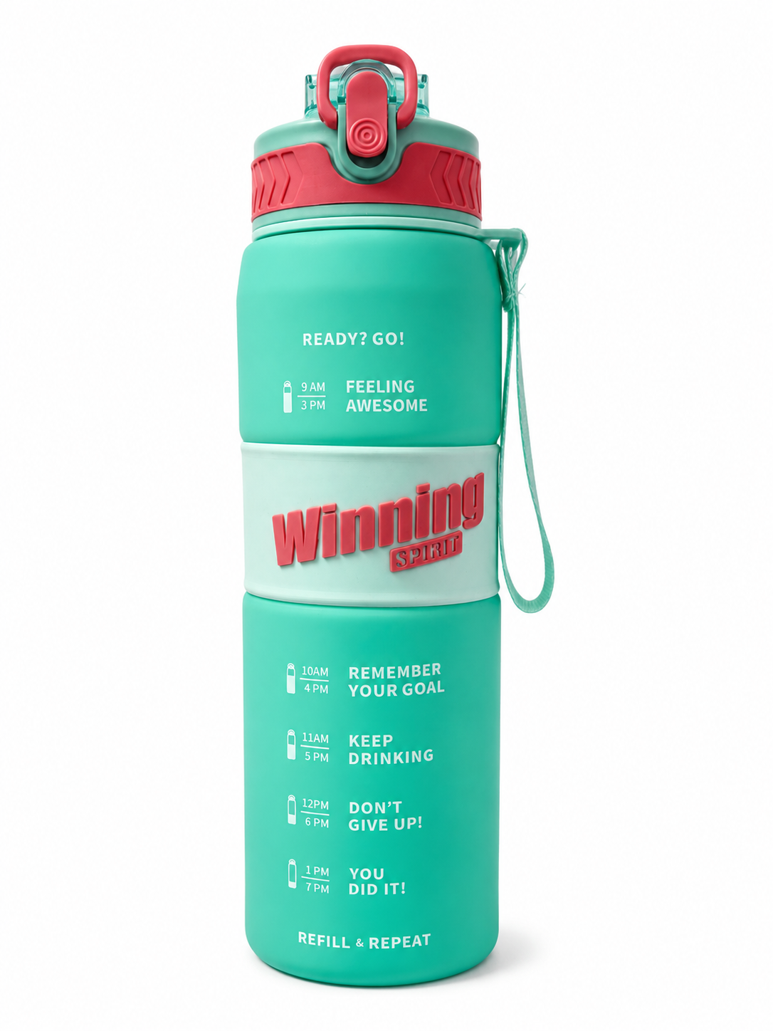 Winning Spirit Motivational Sports Water Bottle with Time Marker – Leakproof Flip Straw Bottle