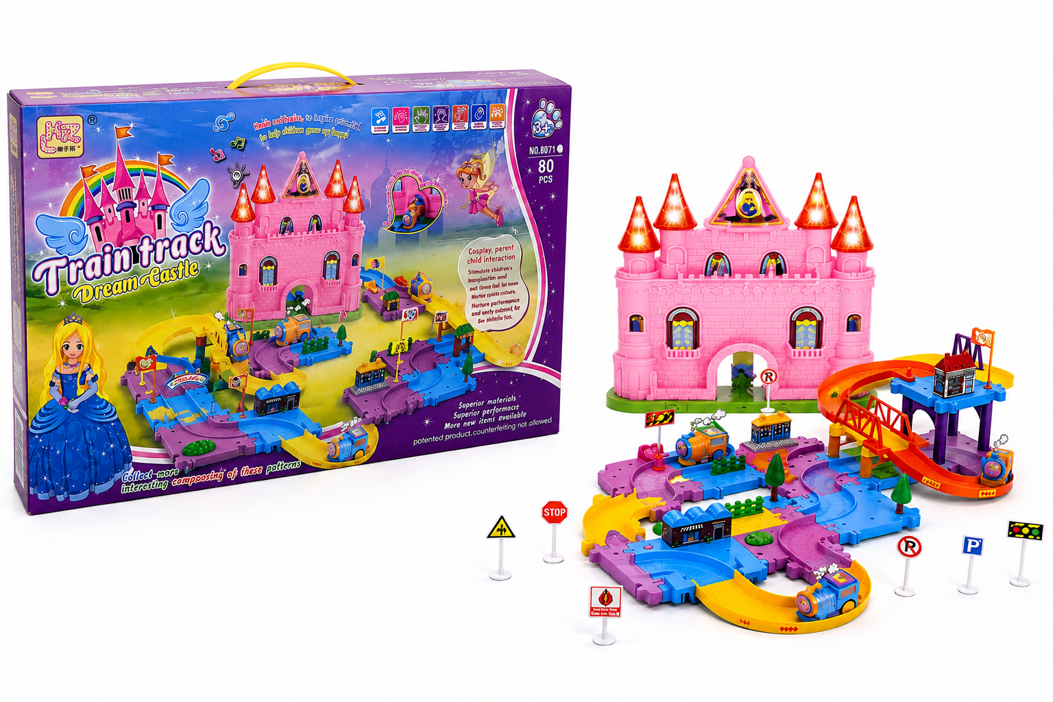 80-Piece Princess Dream Castle Train Track Playset with Light & Music | Interactive Railway Toy for Kids (Ages 3+)