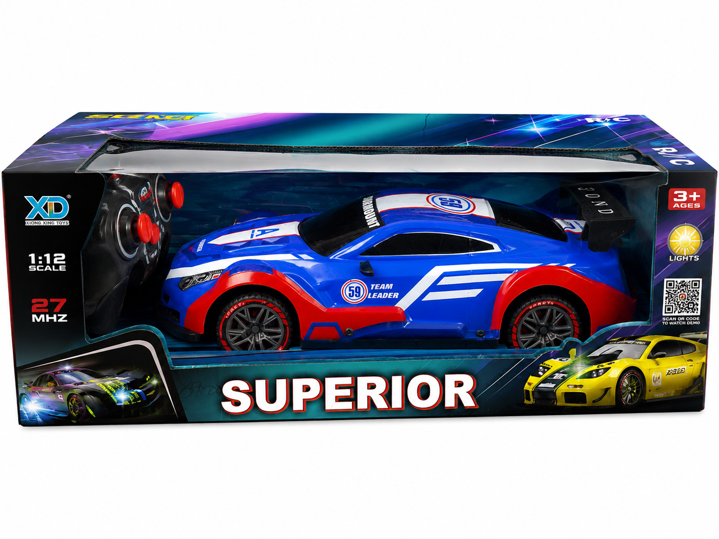 Superior 1:12 Scale Remote Control Racing Car with Lights – 27MHz |