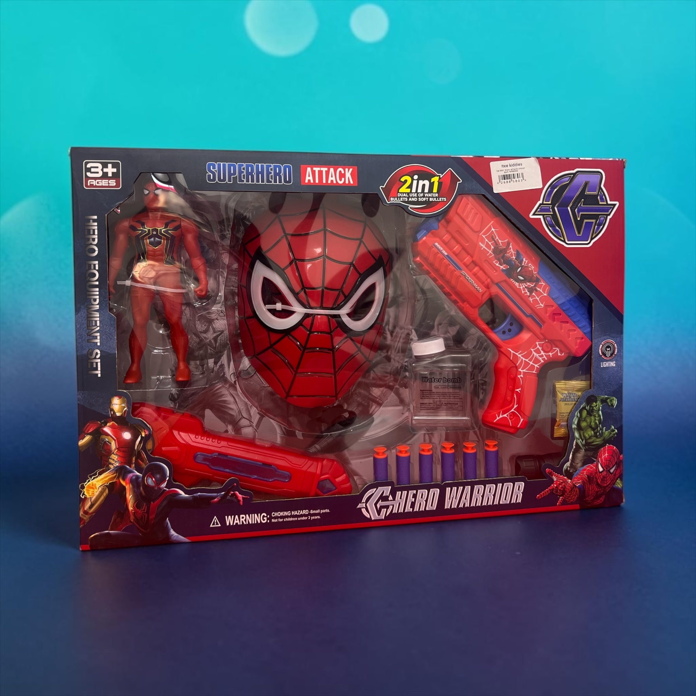 Superhero Warrior 2-in-1 Foam Dart & Water Gel Blaster Play Set with Mask & Action Figure (Ages 3+)