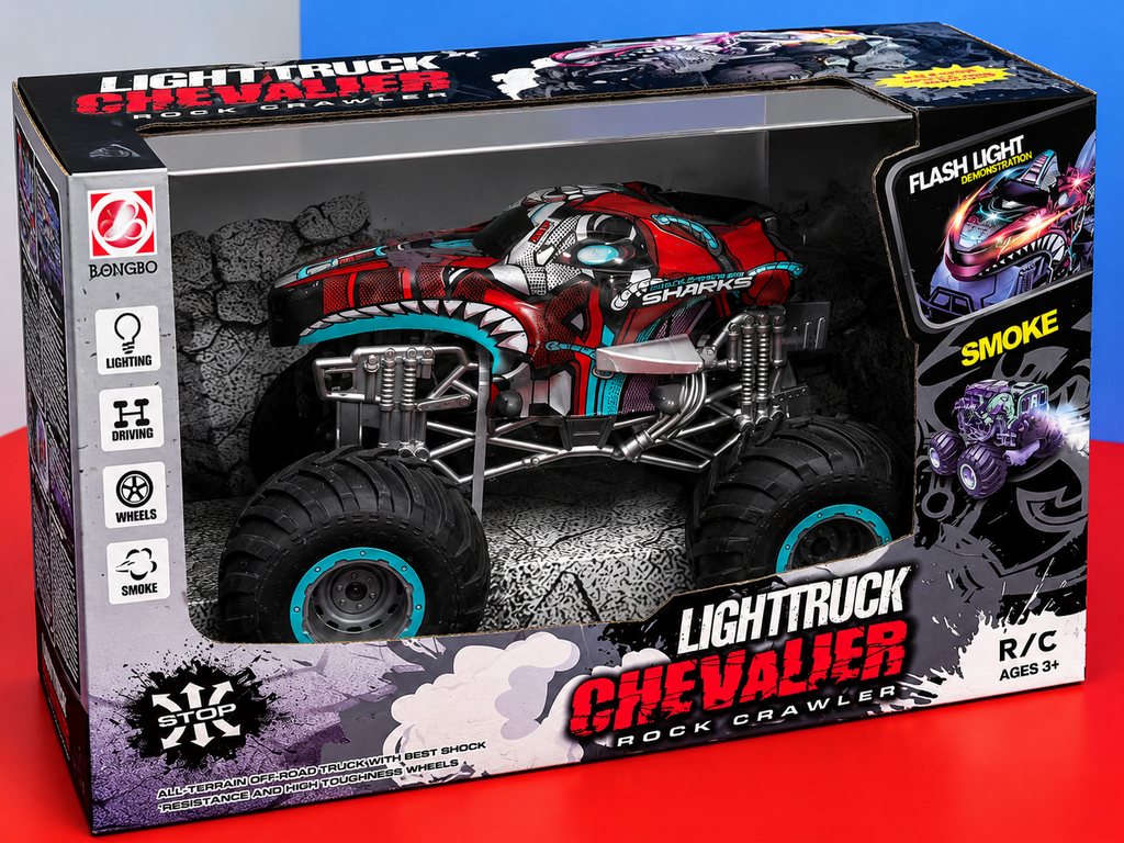 Shark-Themed RC Monster Truck with Lights & Smoke | All-Terrain Off-Road Remote Control Truck for Kids (Ages 3+)