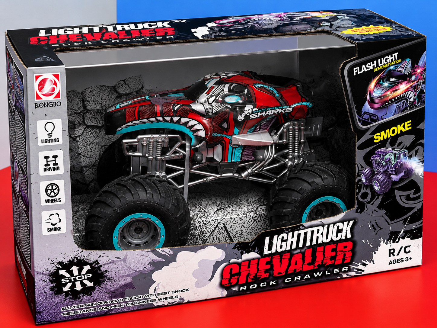 Shark-Themed RC Monster Truck with Lights & Smoke | All-Terrain Off-Road Remote Control Truck for Kids (Ages 3+)