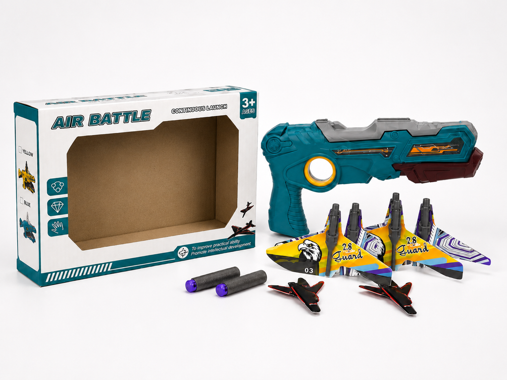 Air Battle Foam Plane Launcher Toy Set – Continuous Launch Gun with 2 Glider Airplanes for Kids Ages 3+