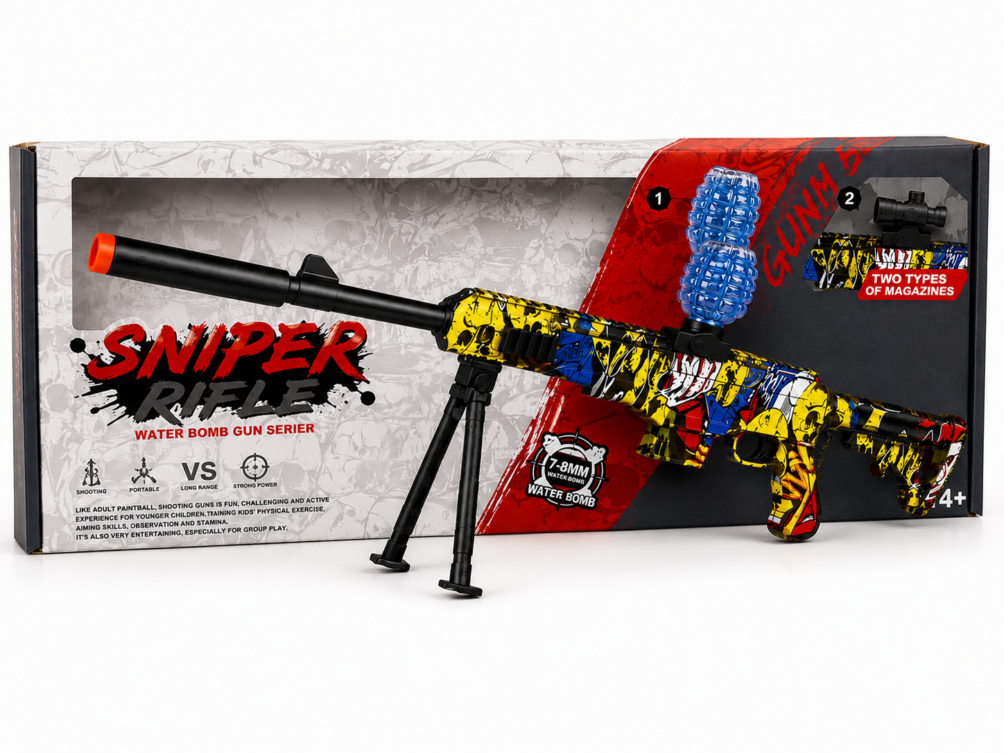 Sniper Rifle Water Gel Blaster Toy with Scope & Bipod – Long Range Outdoor Shooting Game (Ages 4+)