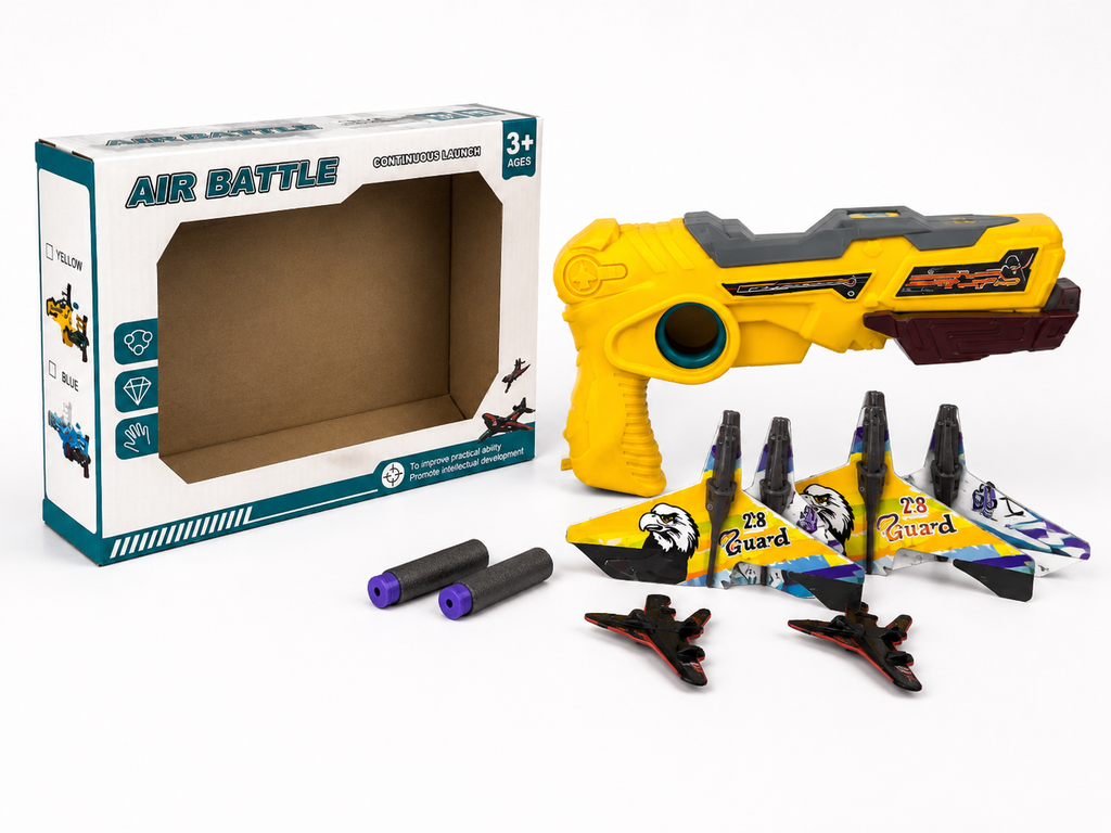 Air Battle Foam Plane Launcher Toy Set – Continuous Launch Gun with 2 Glider Airplanes for Kids Ages 3+