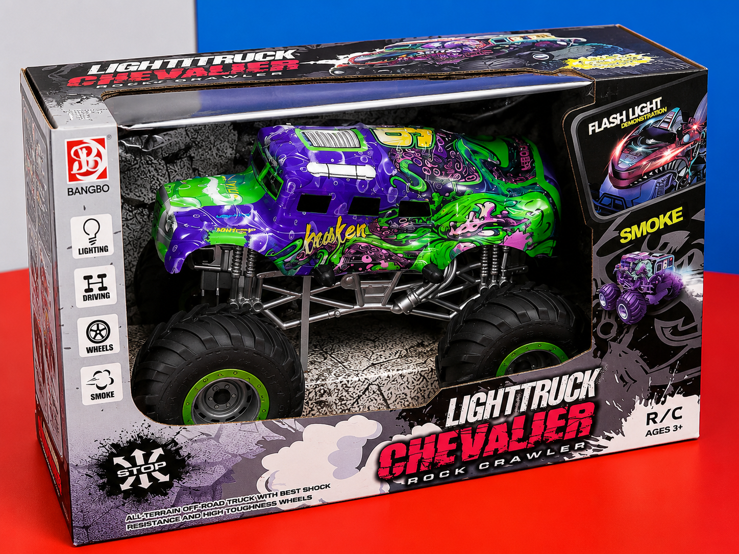 Shark-Themed RC Monster Truck with Lights & Smoke | All-Terrain Off-Road Remote Control Truck for Kids (Ages 3+)