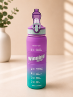 Winning Spirit Motivational Sports Water Bottle with Time Marker – Leakproof Flip Straw Bottle