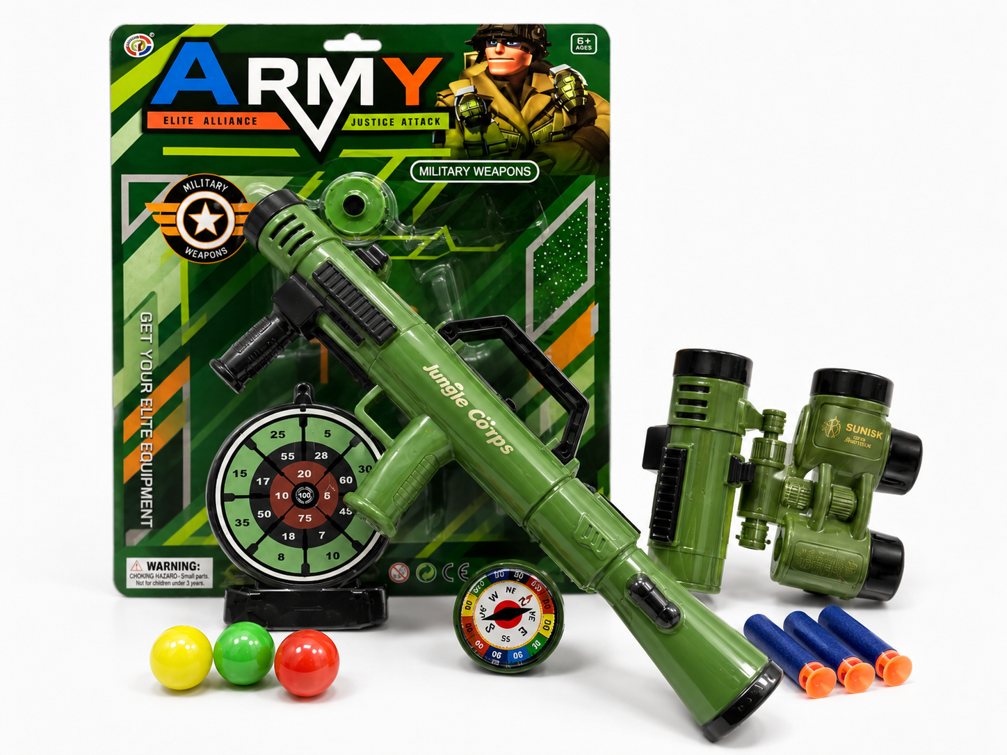 Army Military Toy Gun Play Set with Target, Binoculars & Foam Darts – Complete Role Play Kit (Ages 6+)