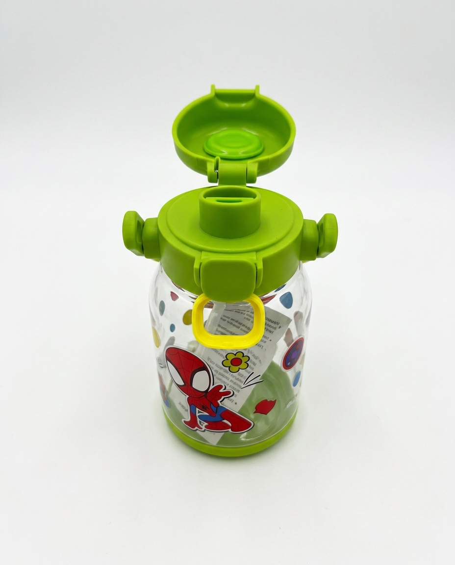 Kids Cartoon Flip-Top Water Bottle with Straw & Carry Handle – Leakproof Reusable Drinking Bottle for School, Travel & Outdoor Use