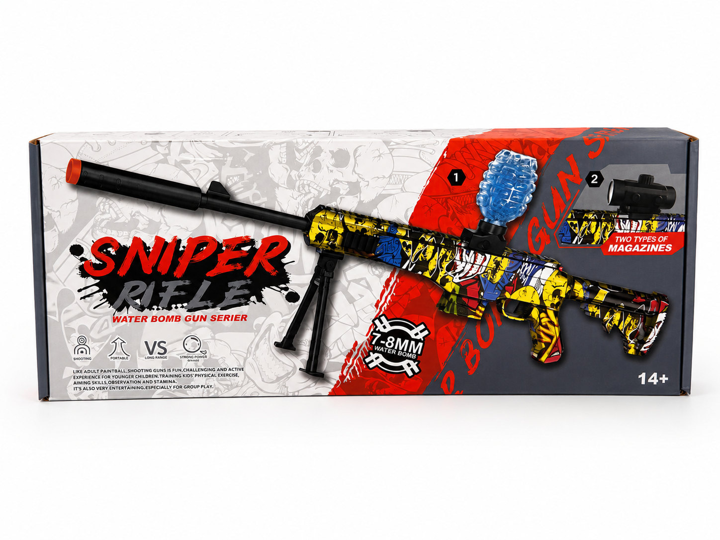 Sniper Rifle Water Gel Blaster Toy with Scope & Bipod – Long Range Outdoor Shooting Game (Ages 4+)