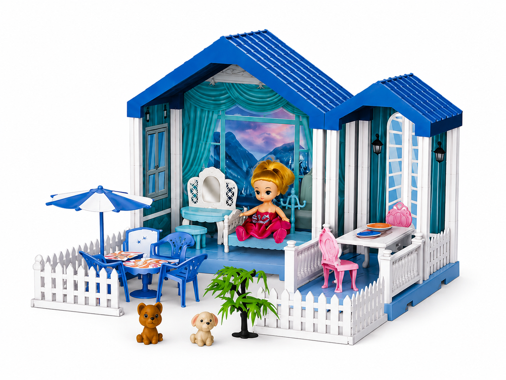 Snow Princess Dream Villa Dollhouse Playset – 73 Pieces | DIY Pretend Play House with Mini Doll & Furniture | Ages 3+