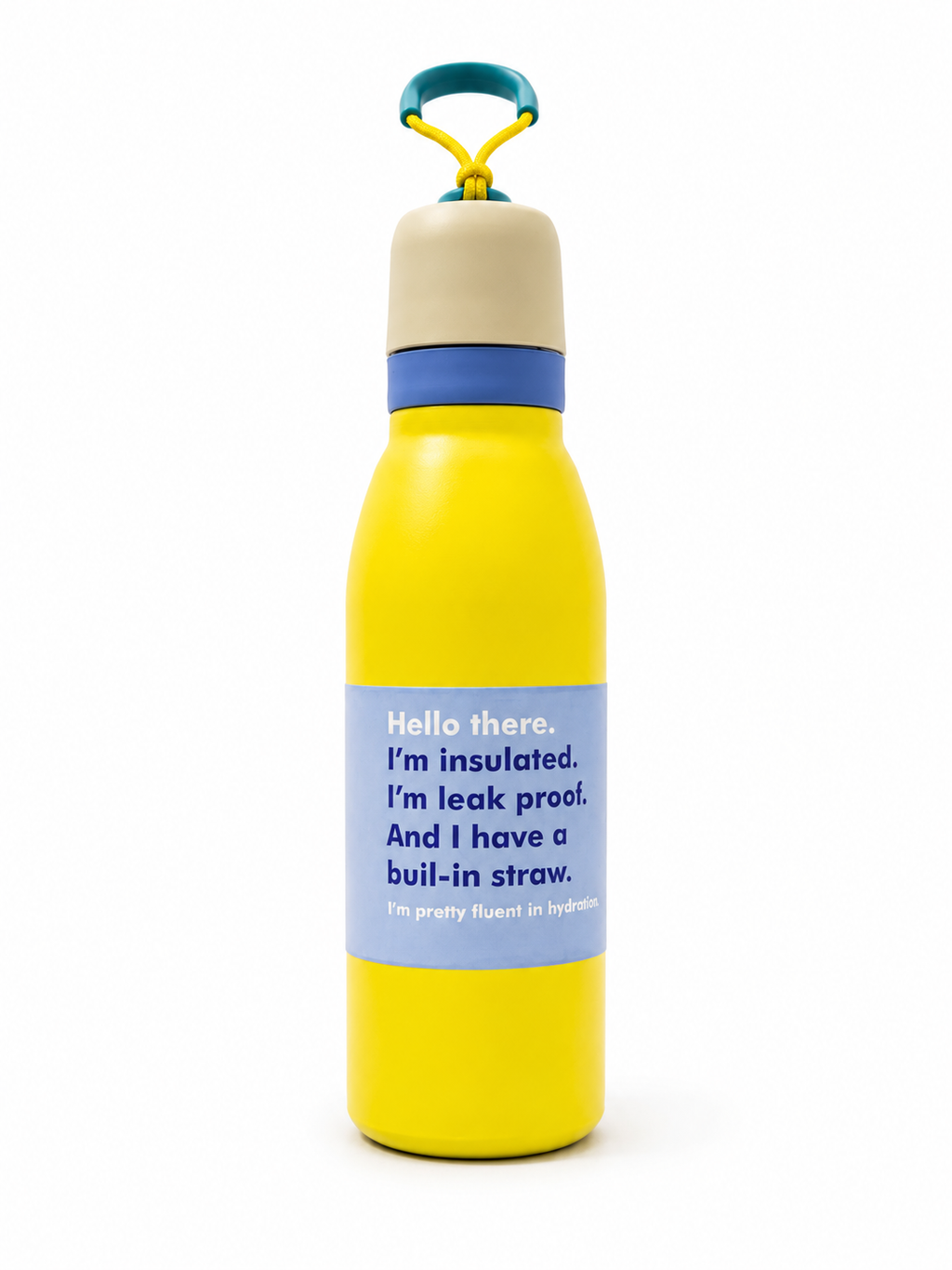 Insulated Stainless Steel Water Bottle with Built-In Straw & Carabiner Clip
