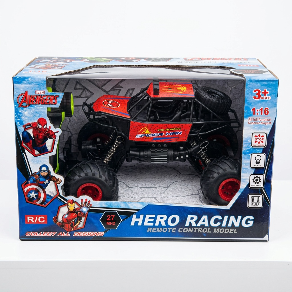 Spider Hero 4WD Remote Control Monster Truck – 1:16 Scale RC Off-Road Car with Lights
