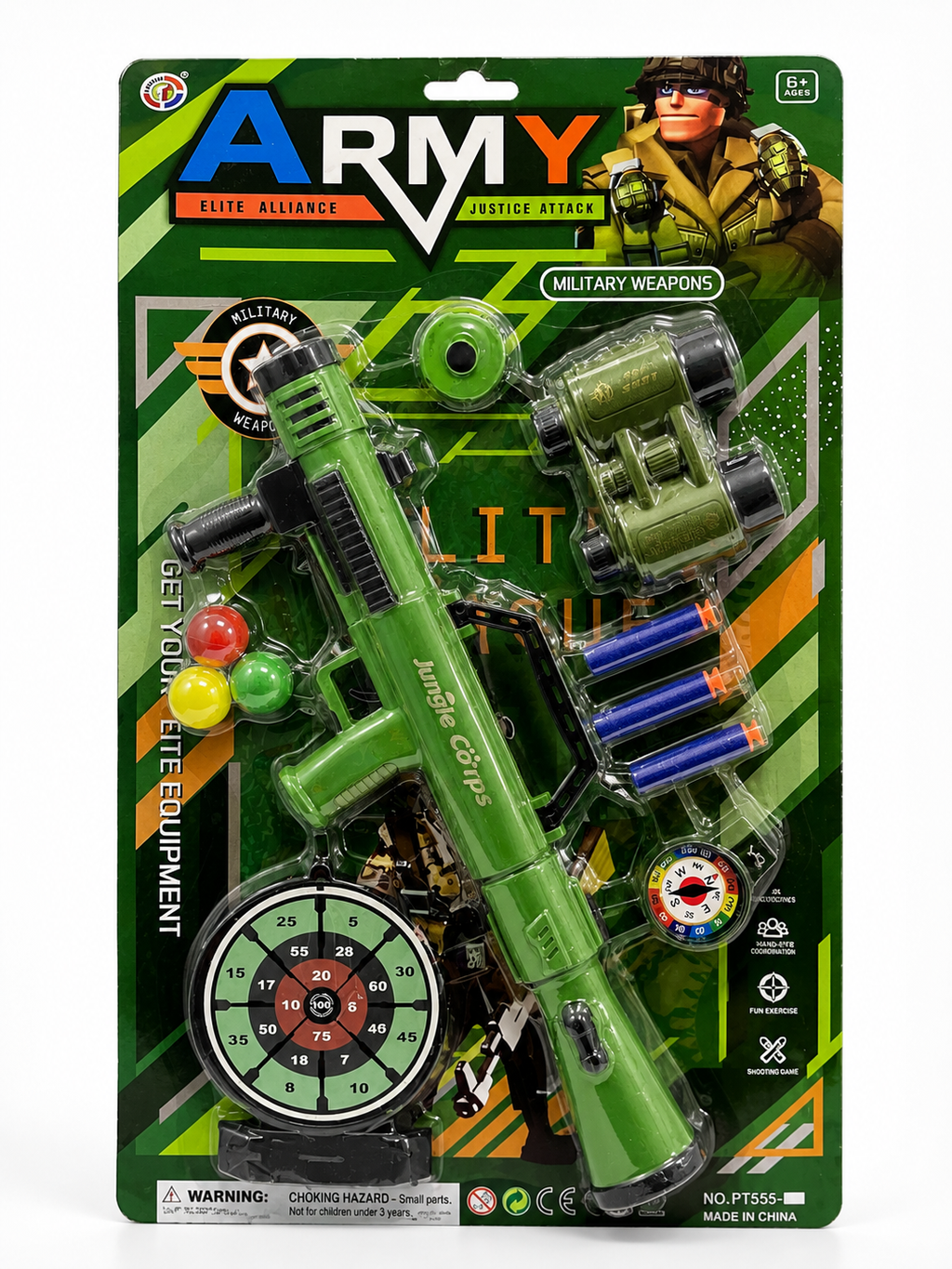 Army Military Toy Gun Play Set with Target, Binoculars & Foam Darts – Complete Role Play Kit (Ages 6+)