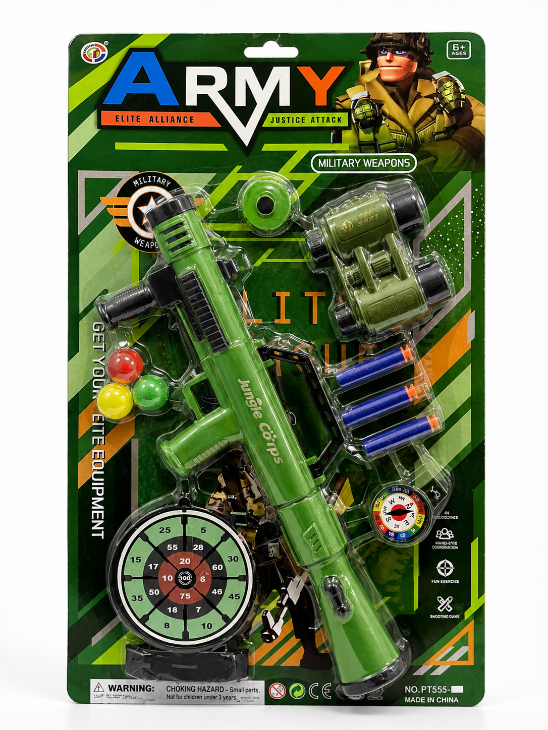 Army Military Toy Gun Play Set with Target, Binoculars & Foam Darts – Complete Role Play Kit (Ages 6+)