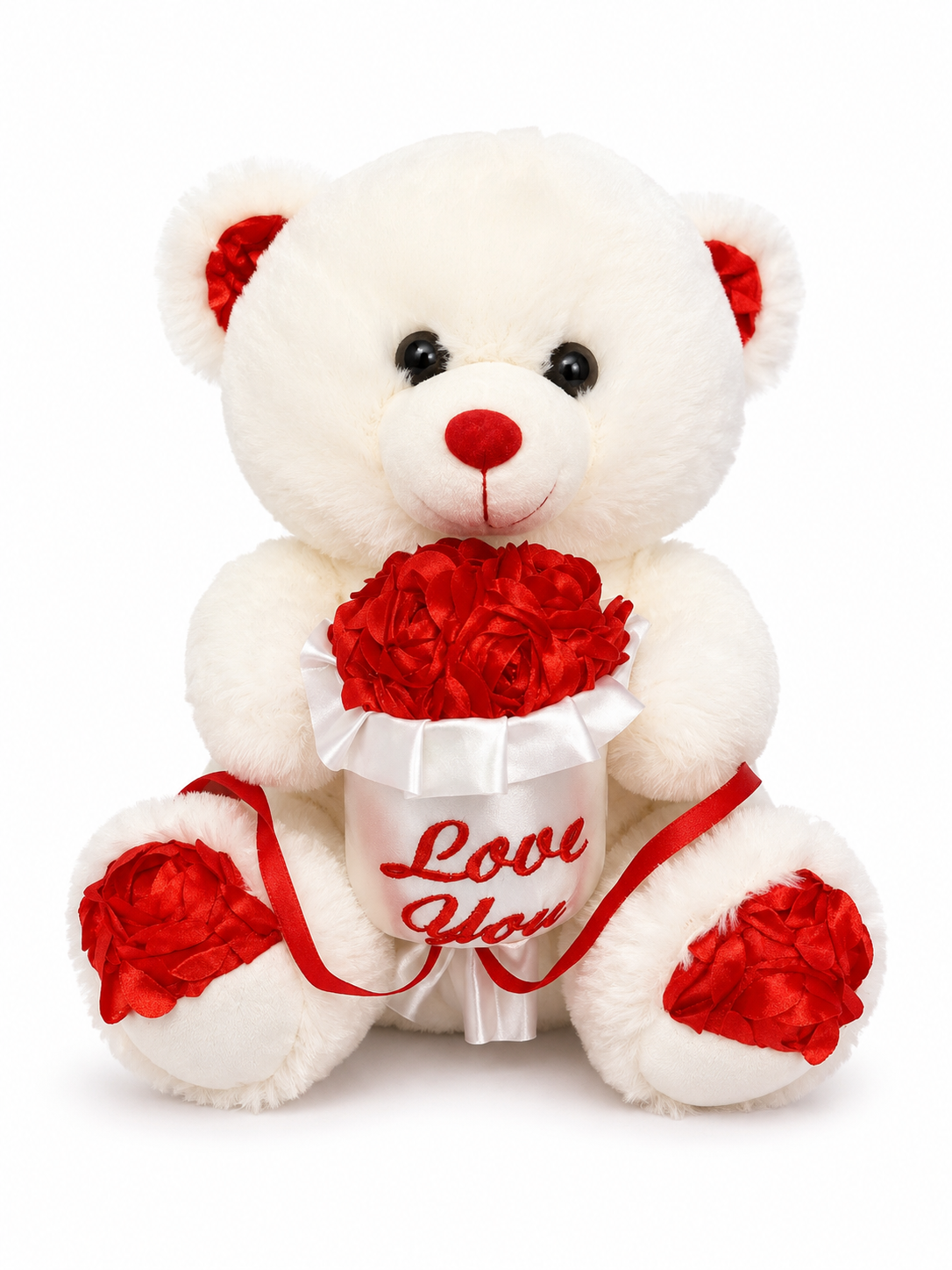 35cm Valentine’s Teddy Bear with Rose Bouquet – Soft Plush Gift