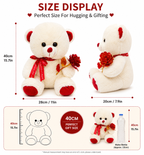 40cm Valentine Teddy Bear with Rose – Soft Plush Stuffed Animal Gift for Girlfriend, Wife, Kids, Birthday, Anniversary & Christmas