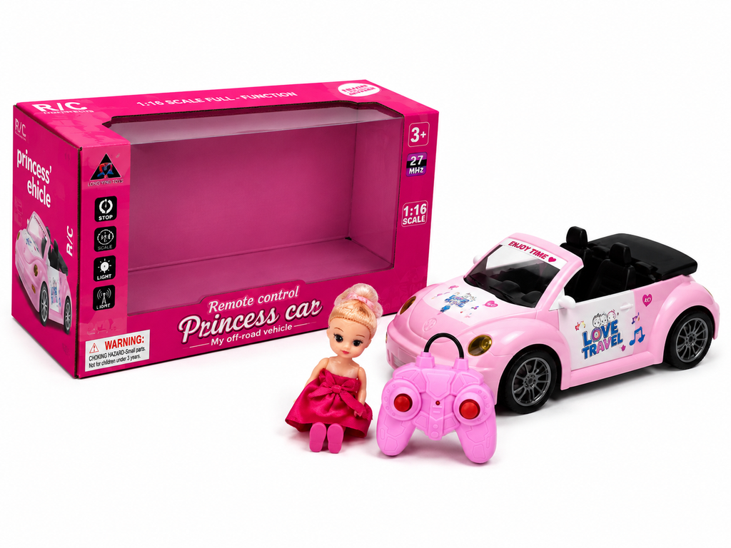 Remote Control Princess Car with Doll – 1:16 Scale RC Convertible Toy