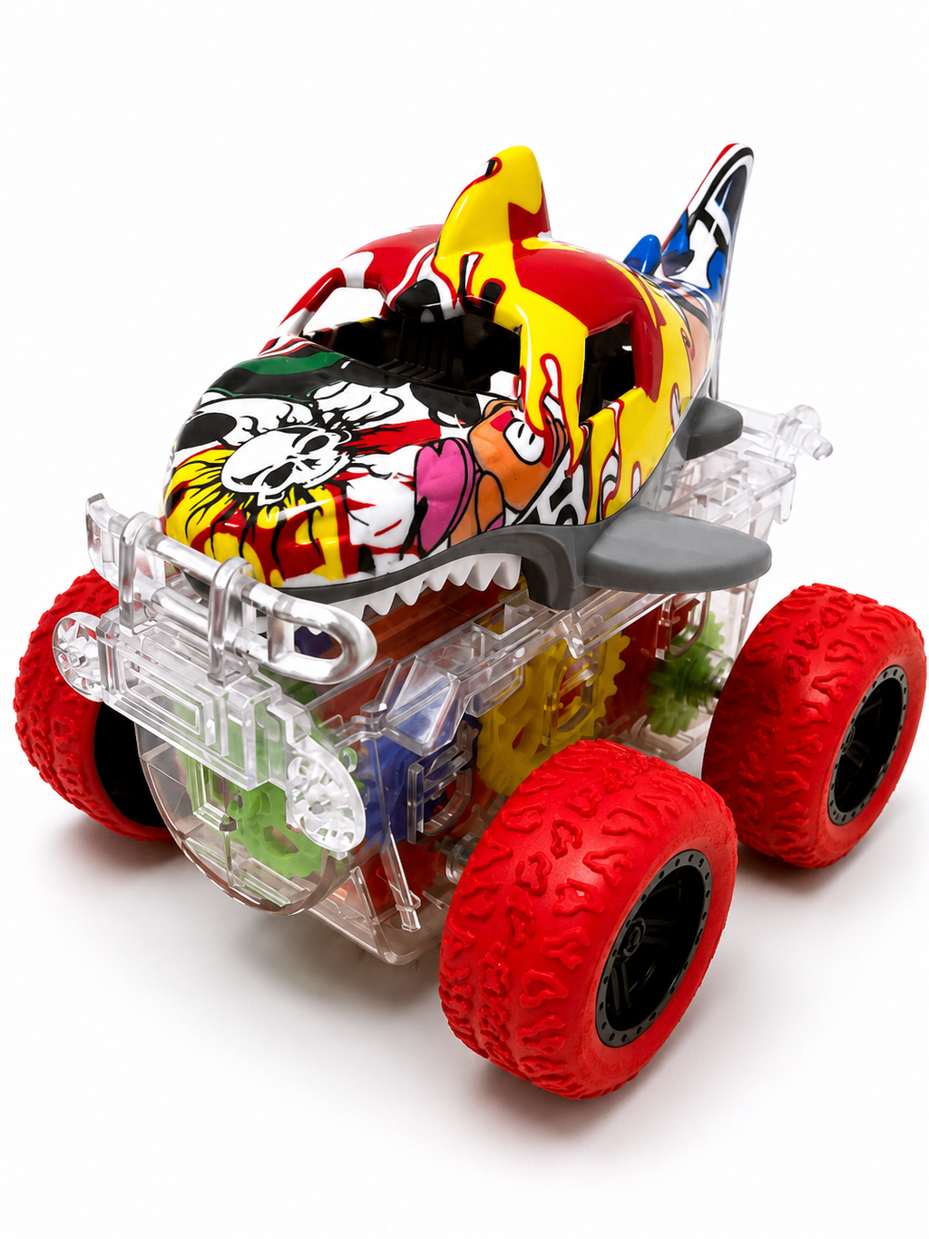 LED Shark Gear Stunt Car with 360° Rotating Action | Light-Up Friction Toy Car for Kids (Ages 3+)