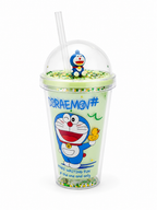 Glitter Confetti Tumbler with Dome Lid & Character Topper – Blue Cartoon Cat Figure, Reusable Straw Cup, 3D Figurine Charm