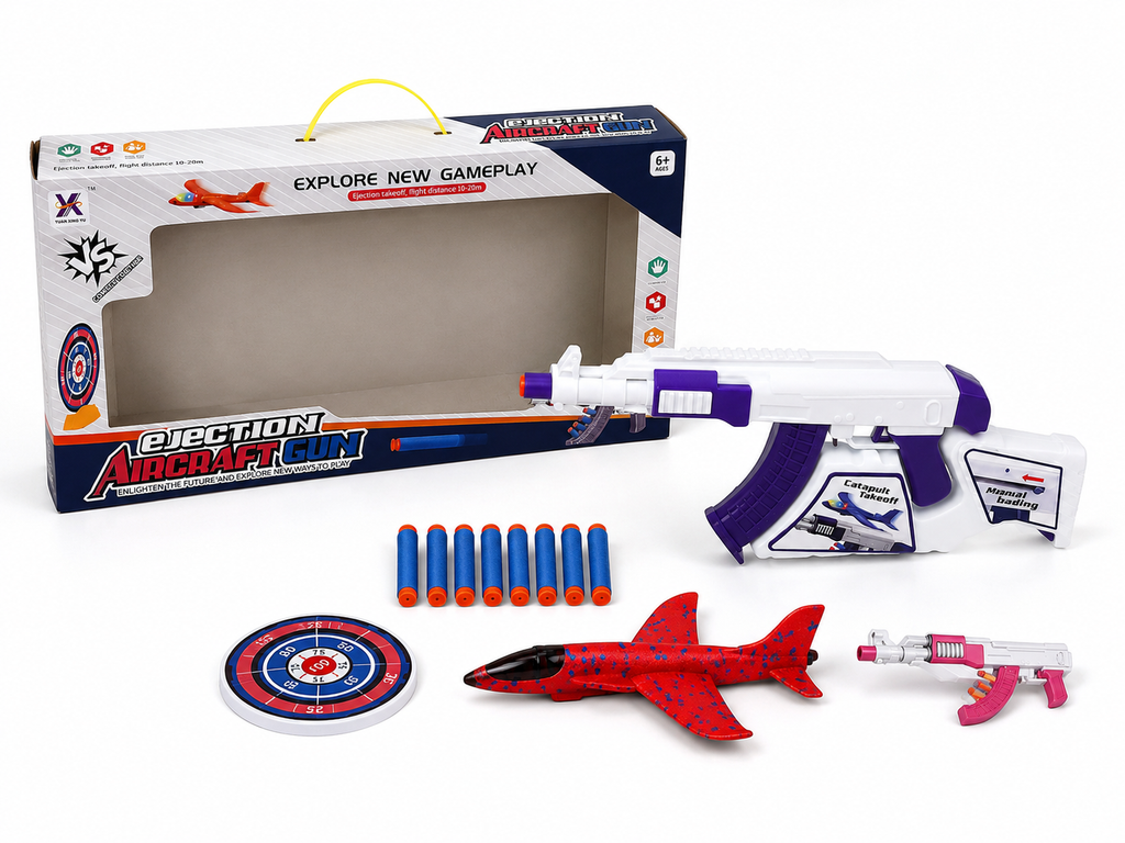 Ejection Aircraft Gun Toy Set – Foam Dart Blaster with Glider Plane & Target