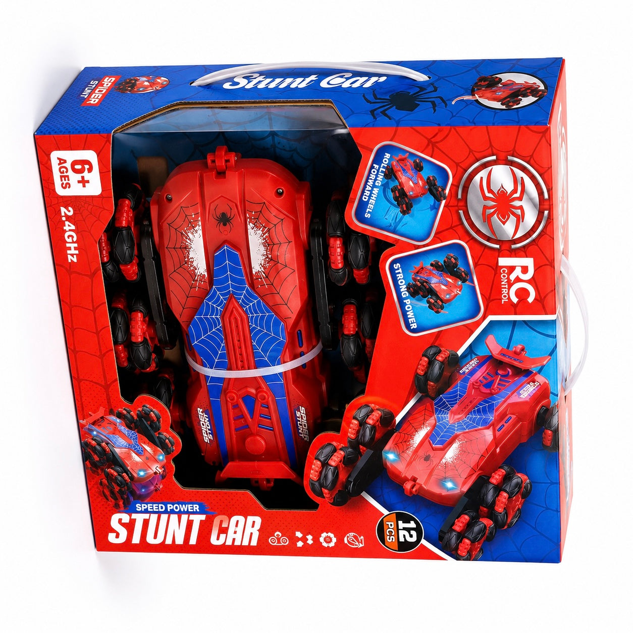 2.4GHz RC 360° Drift Stunt Car with Mecanum Wheels | Spider-Themed Remote Control Car for Kids (Ages 6+)