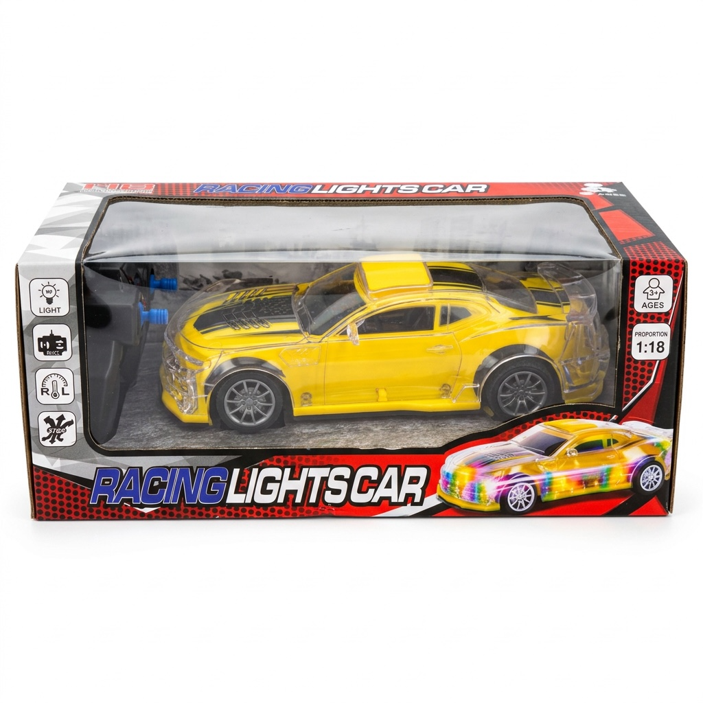 1:18 RC Racing Lights Sports Car – Remote Control Car with LED Lights for Kids (Ages 3+)
