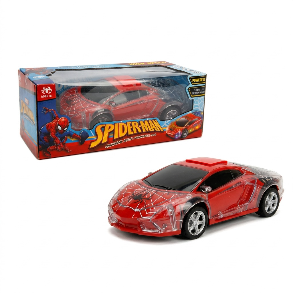 Spider-Themed LED Bump & Go Toy Car with Lights and Music for Kids