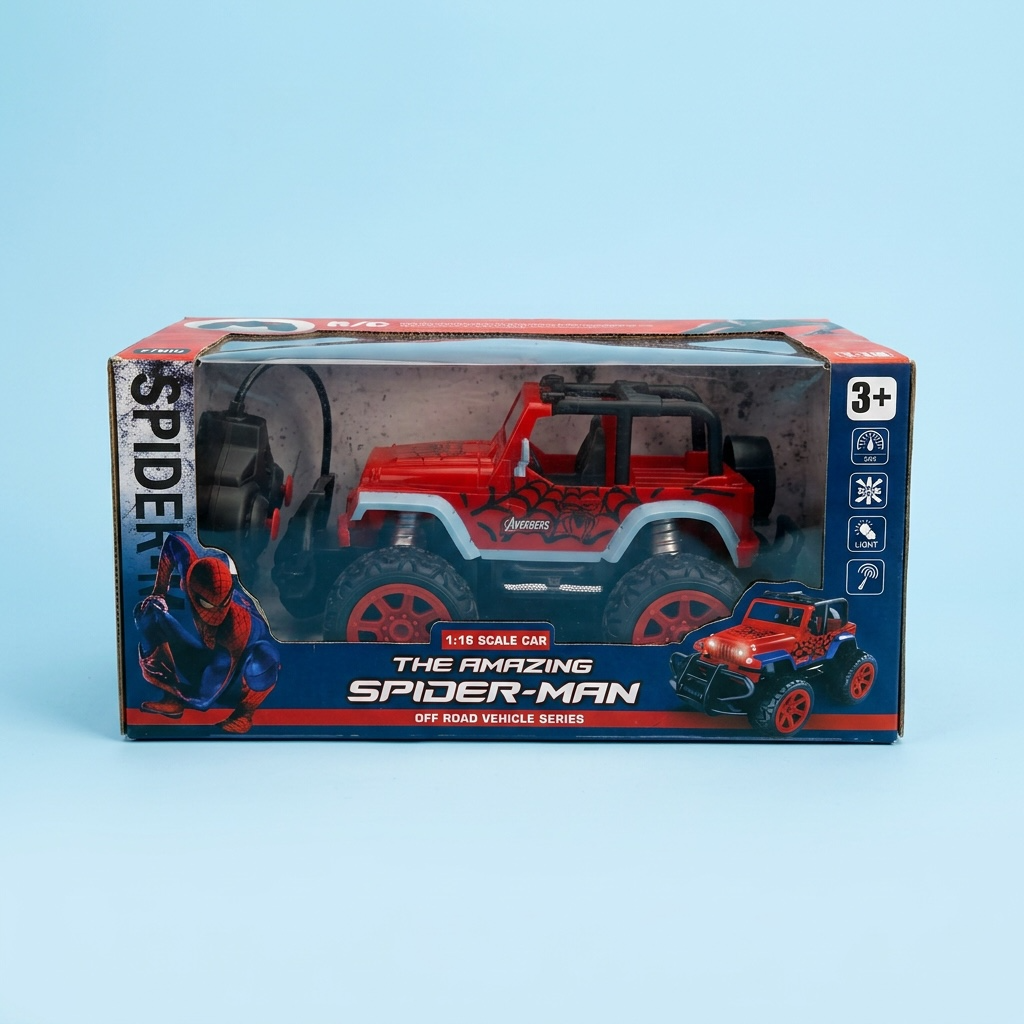 * Red Spider-Themed ,red & Gold hero RC Off-Road Remote Control Jeep with Lights – 1:18 Scale