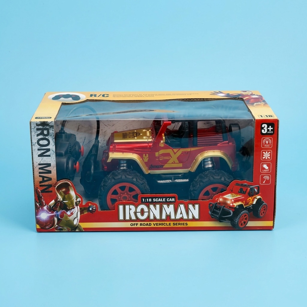 * Red Spider-Themed ,red & Gold hero RC Off-Road Remote Control Jeep with Lights – 1:18 Scale