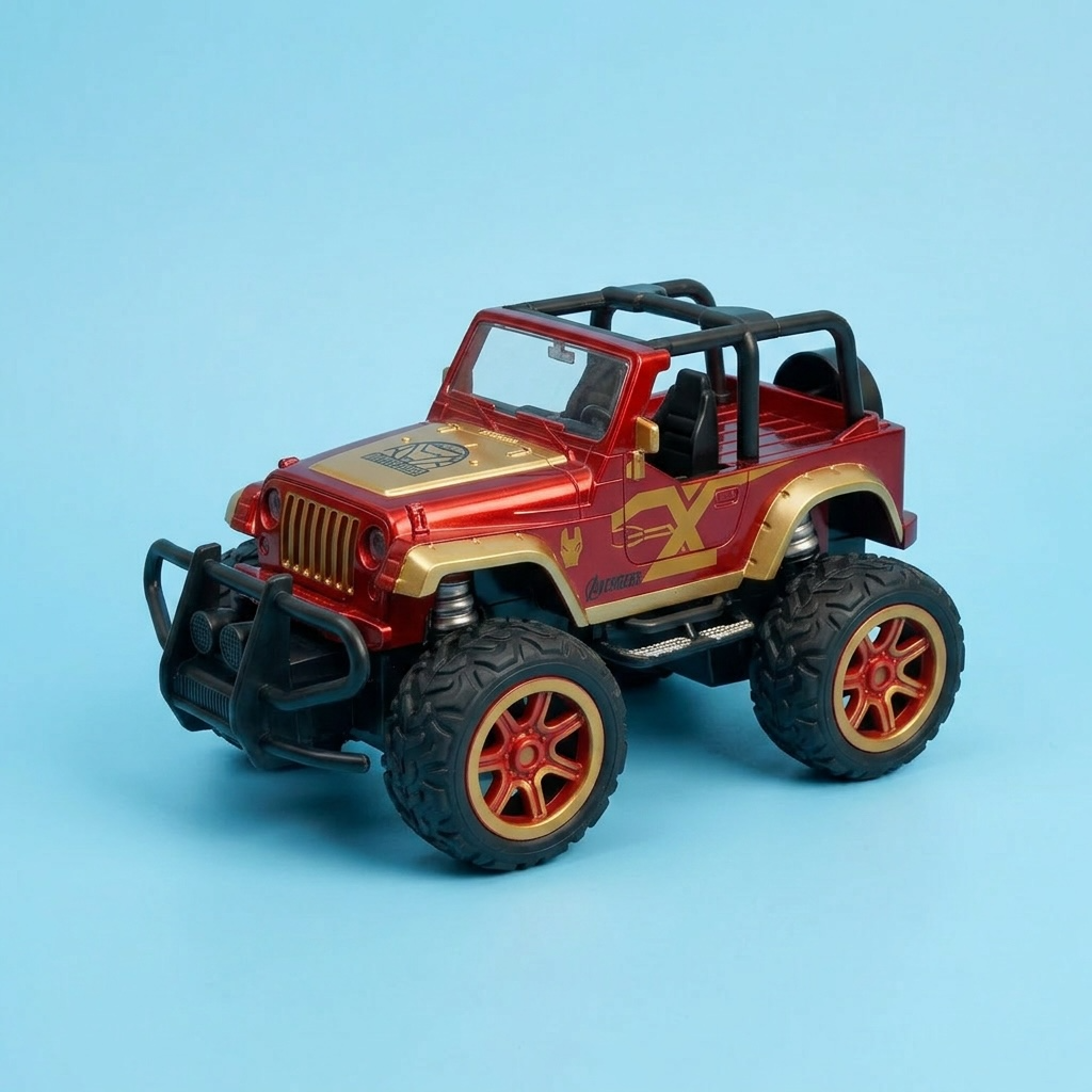 * Red Spider-Themed ,red & Gold hero RC Off-Road Remote Control Jeep with Lights – 1:18 Scale
