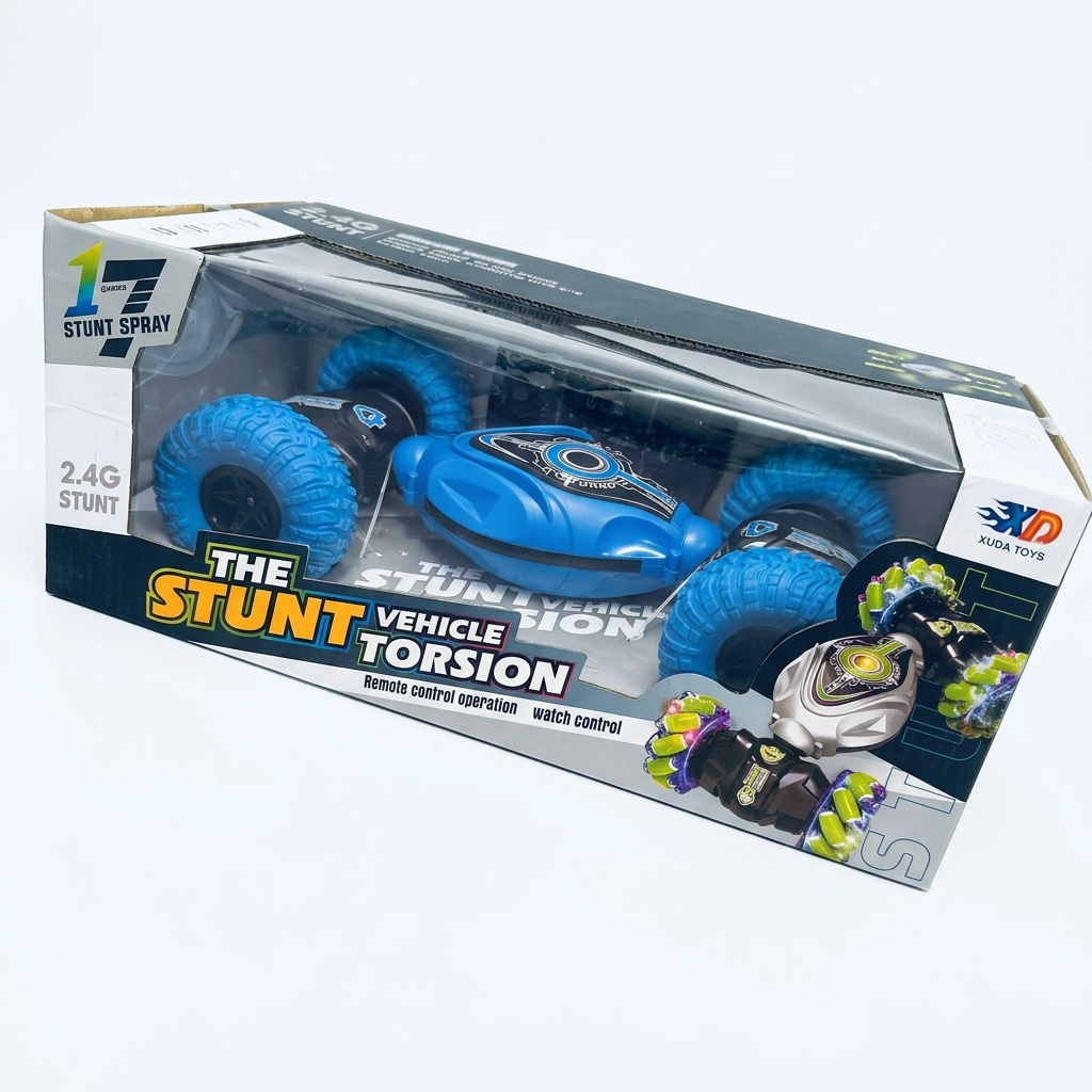 360° Stunt Torsion RC Car with Gesture Watch & 2.4GHz Remote – Blue